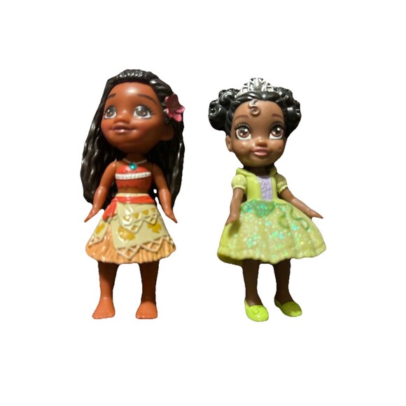 Disney Princess Mini Toddler Dolls Lot – Moana & Tiana Hasbro 3” Figures - Picture 1 of 2